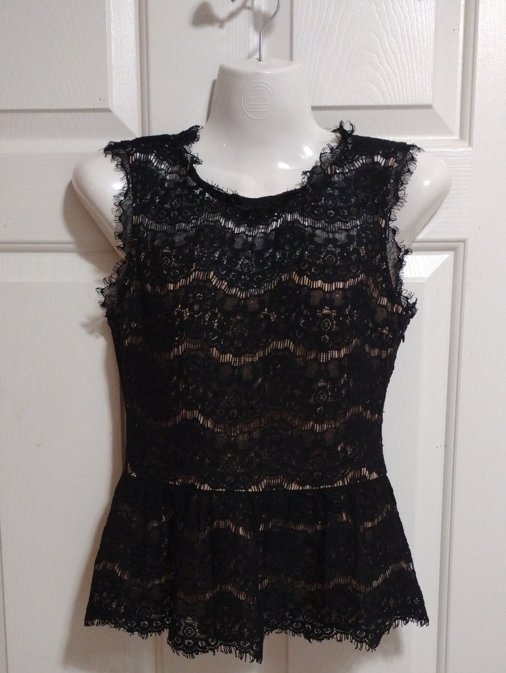 Pookie & Sebastian Black Lace Peplum Tank Top Size XS